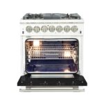 Forno Capriasca 30-Inch Freestanding Dual Fuel Range, 4 Burners, True Convection Oven, Black Door