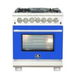 Forno Capriasca 30-Inch Freestanding Dual Fuel Range, 4 Burners, True Convection Oven, Blue Door