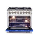 Forno Capriasca 36-Inch Freestanding Dual Fuel Range, 6 Burners, True Convection Oven, Blue Door