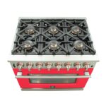 Forno Capriasca 36-Inch Freestanding Dual Fuel Range, 6 Burners, True Convection Oven, Red Door