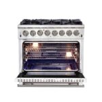 Forno Capriasca 36-Inch Freestanding Dual Fuel Range, 6 Burners, True Convection Oven, White Door