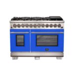 Forno Capriasca 48-Inch Freestanding Dual Fuel Range, 8 Burners, True Convection Oven, Blue Doors