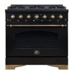 Forno Antico 36-inch Dual Fuel Range, Black and Antique Brass, 6 Burners, 4.5 cu.ft. Convection Oven