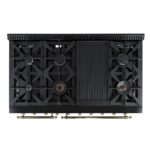 Forno Antico 48-Inch Dual Fuel Range, Black with Antique Brass Finish, 8 Burners, 94,000 BTU, 5.5 cu.ft. Double Ovens & Griddle
