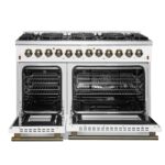 Galiano 48-inch Dual Fuel Range White & Antique Brass Design with 8 Sealed Burners 107,000 BTU, 6.58 cu. ft. double ovens & Griddle
