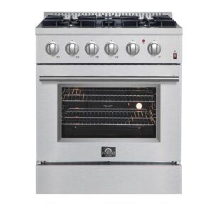 Forno Marco 30-Inch Dual Fuel Range, Stainless Steel, 4 Burners, 37,000 BTU, True Convection Oven, Energy Efficient