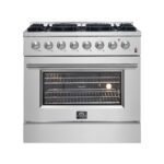 Forno Marco 36-Inch Dual Fuel Range, Stainless Steel, 6 Burners, 67,000 BTU, True Convection Oven, Energy Efficient