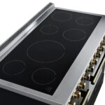 Forno Paolo 48 Inch Freestanding Electric Range in Black with Antique Brass, 6.7 cu.ft