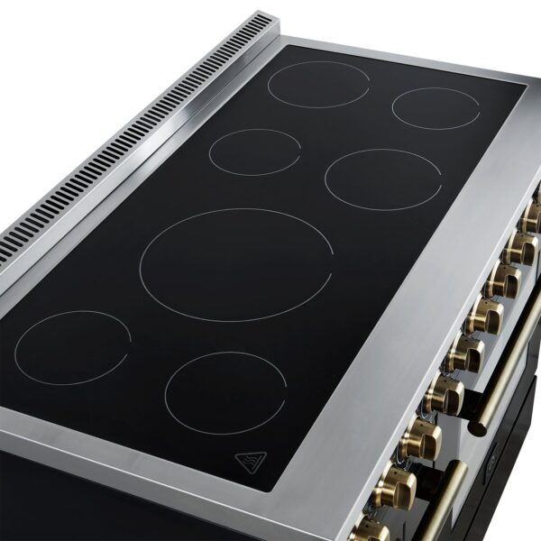 Forno Paolo 48 Inch Freestanding Electric Range in Black with Antique Brass, 6.7 cu.ft