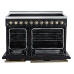 Forno Paolo 48 Inch Freestanding Electric Range in Black with Antique Brass, 6.7 cu.ft