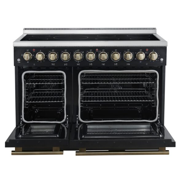 Forno Paolo 48 Inch Freestanding Electric Range in Black with Antique Brass, 6.7 cu.ft