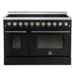 Forno Paolo 48 Inch Freestanding Electric Range in Black with Antique Brass, 6.7 cu.ft