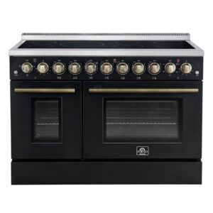 Forno Paolo 48 Inch Freestanding Electric Range in Black with Antique Brass, 6.7 cu.ft