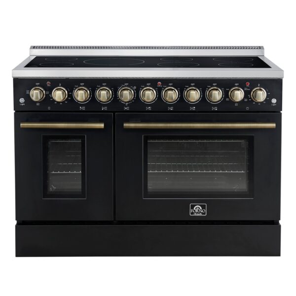 Forno Paolo 48 Inch Freestanding Electric Range in Black with Antique Brass, 6.7 cu.ft