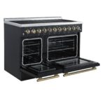 Forno Paolo 48 Inch Freestanding Electric Range in Black with Antique Brass, 6.7 cu.ft