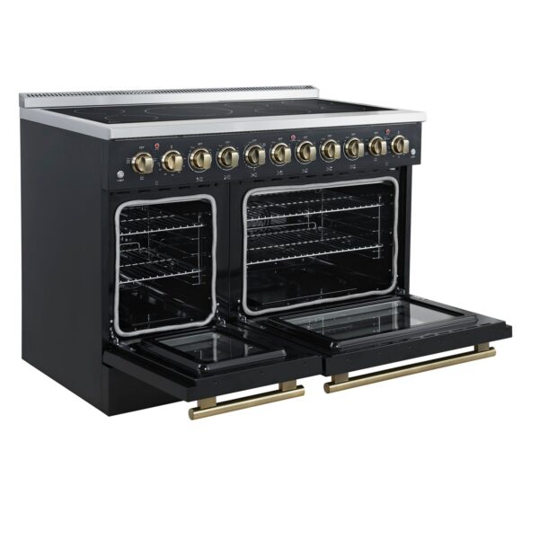 Forno Paolo 48 Inch Freestanding Electric Range in Black with Antique Brass, 6.7 cu.ft