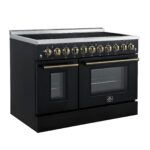 Forno Paolo 48 Inch Freestanding Electric Range in Black with Antique Brass, 6.7 cu.ft