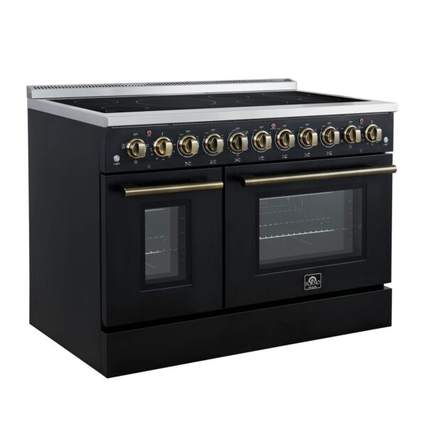 Forno Paolo 48 Inch Freestanding Electric Range in Black with Antique Brass, 6.7 cu.ft