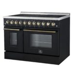 Forno Paolo 48 Inch Freestanding Electric Range in Black with Antique Brass, 6.7 cu.ft