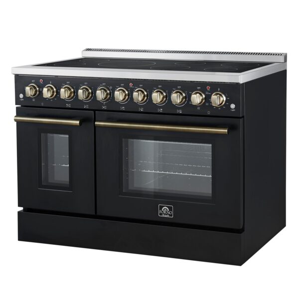 Forno Paolo 48 Inch Freestanding Electric Range in Black with Antique Brass, 6.7 cu.ft