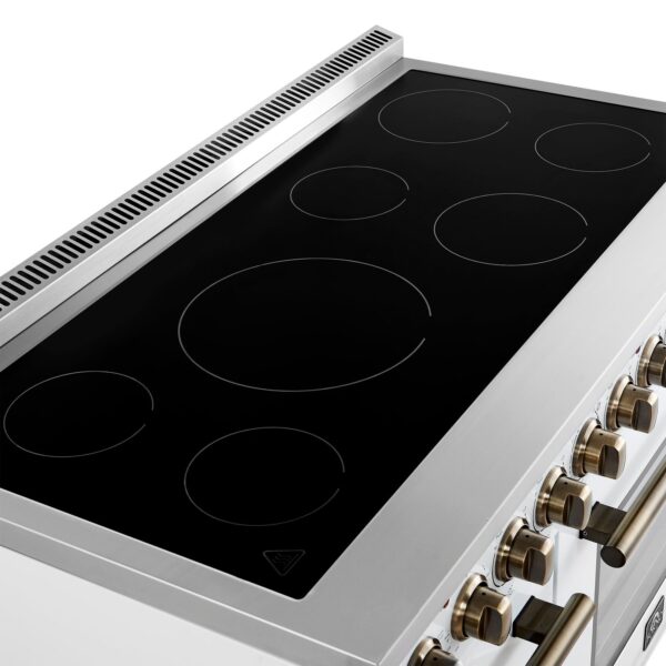Forno Paolo 48 Inch Freestanding Electric Range in White with Antique Brass, 6.7 cu.ft