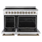 Forno Paolo 48 Inch Freestanding Electric Range in White with Antique Brass, 6.7 cu.ft