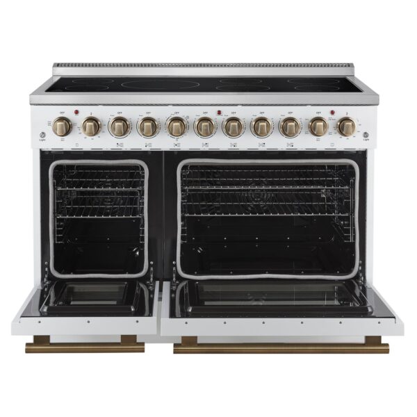 Forno Paolo 48 Inch Freestanding Electric Range in White with Antique Brass, 6.7 cu.ft