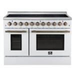 Forno Paolo 48 Inch Freestanding Electric Range in White with Antique Brass, 6.7 cu.ft