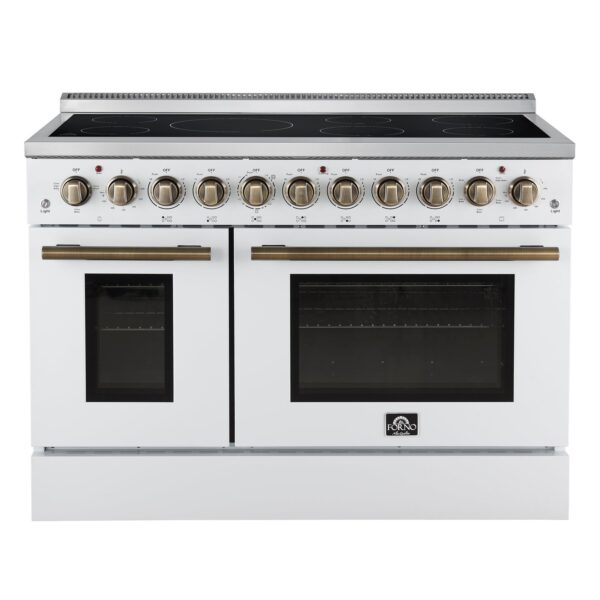 Forno Paolo 48 Inch Freestanding Electric Range in White with Antique Brass, 6.7 cu.ft