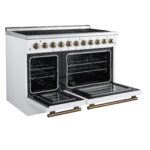 Forno Paolo 48 Inch Freestanding Electric Range in White with Antique Brass, 6.7 cu.ft