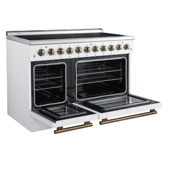 Forno Paolo 48 Inch Freestanding Electric Range in White with Antique Brass, 6.7 cu.ft