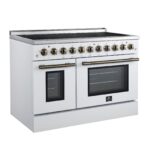 Forno Paolo 48 Inch Freestanding Electric Range in White with Antique Brass, 6.7 cu.ft