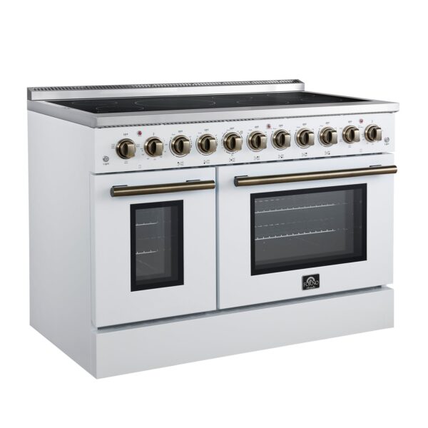 Forno Paolo 48 Inch Freestanding Electric Range in White with Antique Brass, 6.7 cu.ft