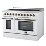 Forno Paolo 48 Inch Freestanding Electric Range in White with Antique Brass, 6.7 cu.ft