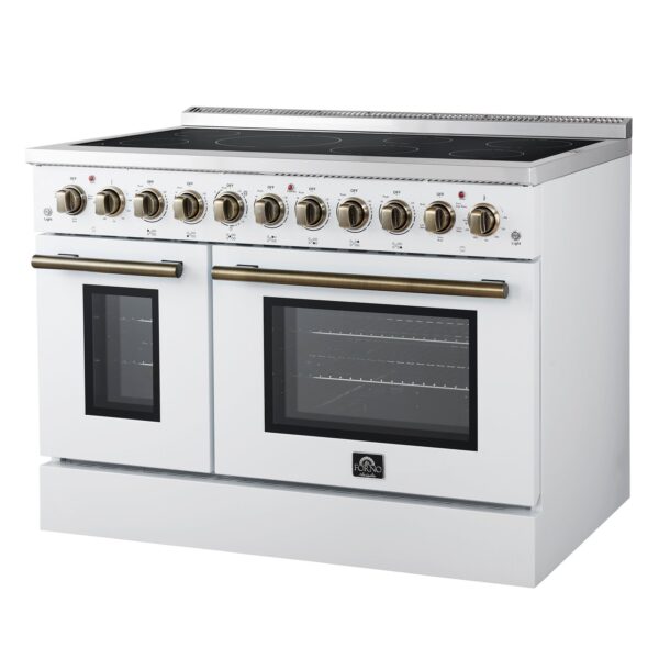 Forno Paolo 48 Inch Freestanding Electric Range in White with Antique Brass, 6.7 cu.ft