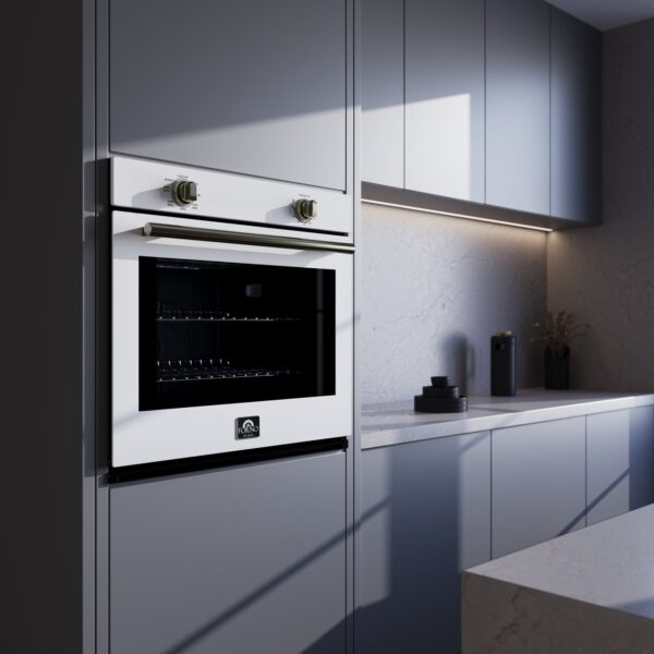 Forno Vomero 30-Inch Wall Oven, White, 5 cu.ft Capacity, 3550 Watts Convection, Mechanical Controls, Manuel Steam Clean
