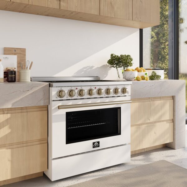 Forno Paolo 36 Inch White Freestanding Electric Range, Stainless Steel, 5.44 cu.ft