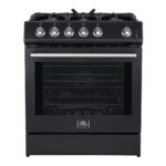 Forno Leonardo Espresso 30-Inch Black Gas Range, 5 Burners, 39,500 BTU, 5 cu.ft Convection Oven