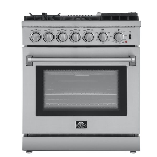 Forno Lazio 30-Inch Freestanding Dual Fuel Range, 5 Burners, True Convection Oven