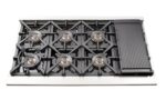 FORNO Capriasca 48-inch Gas Range Stainless Steel, 8 Brass Burners 160,000 BTU, 6.58 cu.ft. Double Oven, Black Doors