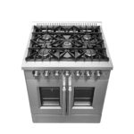 Forno Galiano 30-inch French Door Dual Fuel Range All Stainless Steel, 5 Sealed Burners 68,000 BTU, 4.32 cu.ft. True Convection Oven