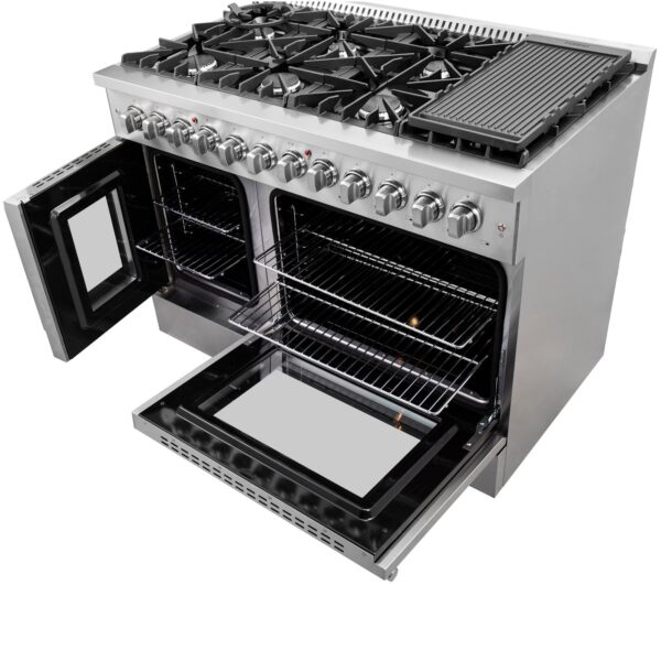 FORNO Galiano 48-Inch French Door Dual Fuel Range All Stainless Steel, 8 Sealed Burners, 107,000 BTU, Griddle, 6.58 cu.ft. Double Ovens