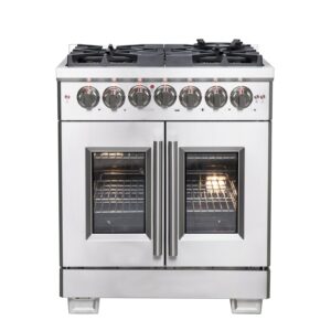 Forno Capriasca 30-Inch Freestanding French Door Dual Fuel Range, 4 Burners, True Convection Oven