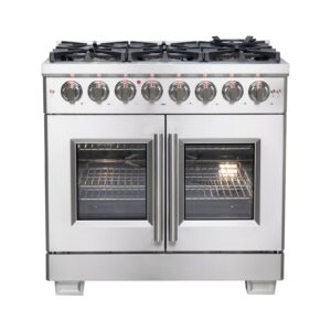 Forno Capriasca 36-Inch Freestanding French Door Dual Fuel Range, 6 Burners, True Convection Oven