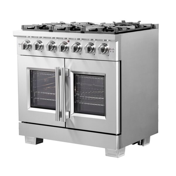 Forno Capriasca 36-Inch Freestanding French Door Gas Range, 6 Burners, Convection Oven, Energy Efficient