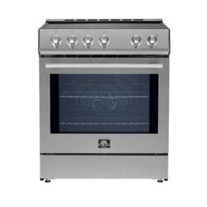 Forno Leonardo Espresso 30-Inch Slide-In Stainless Steel Induction Range, Convection Oven, 5 Cooking Zones