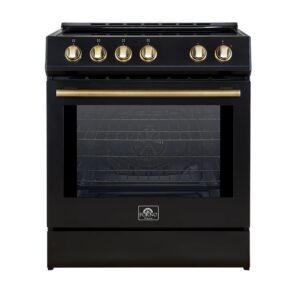 Forno Leonardo Espresso 30-Inch Slide-In Black Induction Range, Convection Oven, 5 Cooking Zones, Touch Control Panel