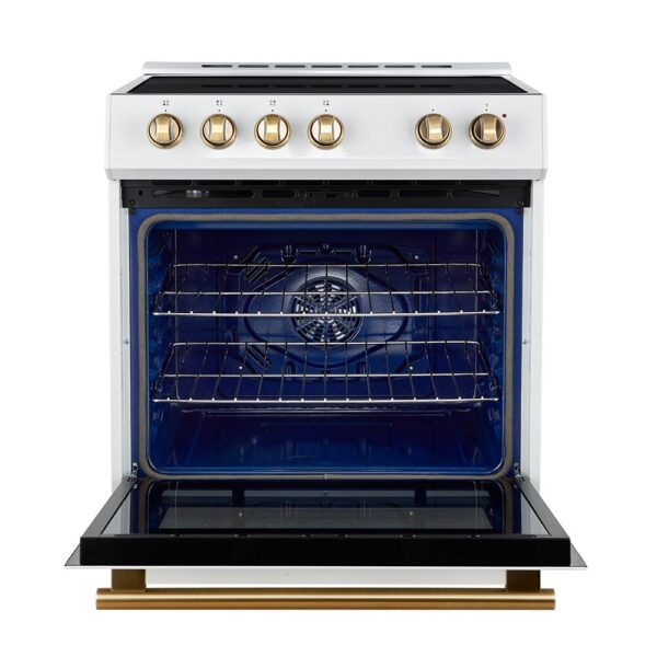 Forno Leonardo Espresso 30-Inch Slide-In White Induction Range, Convection Oven, 5 Cooking Zones, Touch Control Panel