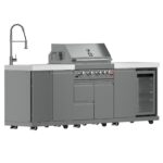 FORNO Bulnes 30-Inch BBQ, 60,000 BTU, 3 Burners with Sear & Rotisserie Infrared Burners, Stainless Steel Outdoor Kitchen with 1.8 cu.ft. Beverage Center & White Sintered Stone Countertops