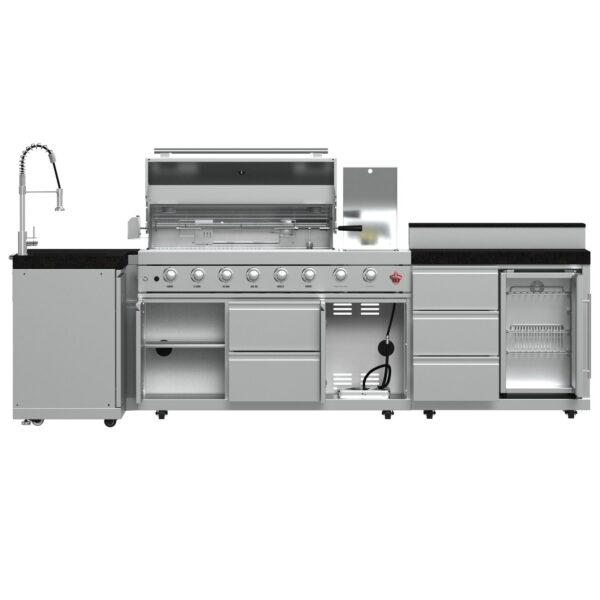 FORNO Bulnes 40-Inch BBQ, 95,000 BTU, 5 Burners, Sear & Rotisserie Infrared with Side Burner, Stainless Steel Outdoor Kitchen with 1.8 cu.ft. Beverage Center & Black Granite Countertops